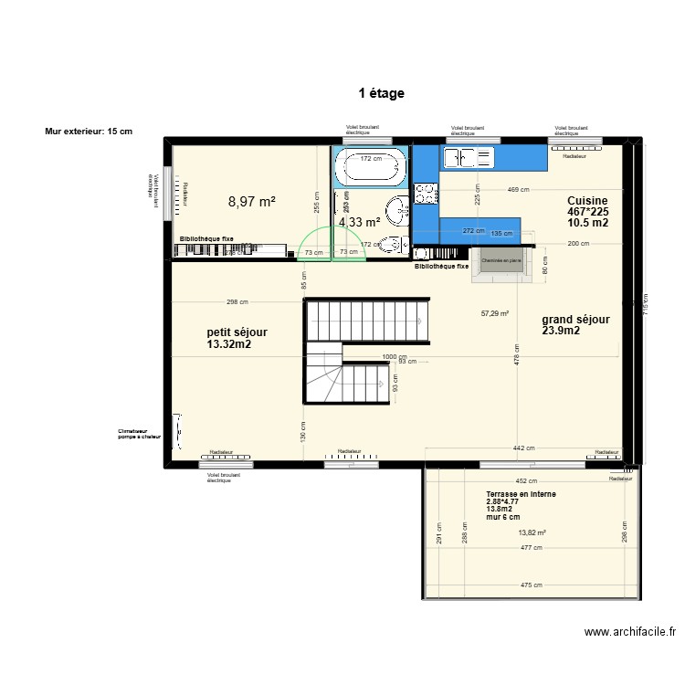 1 etage F. Plan de 5 pièces et 99 m2