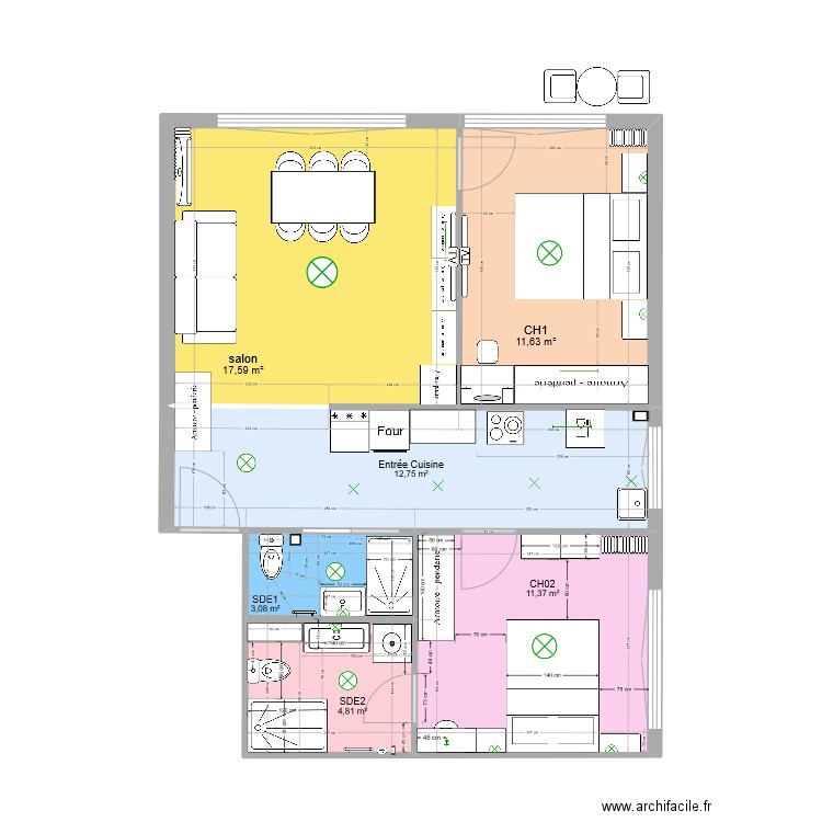 Reine_final. Plan de 6 pièces et 61 m2