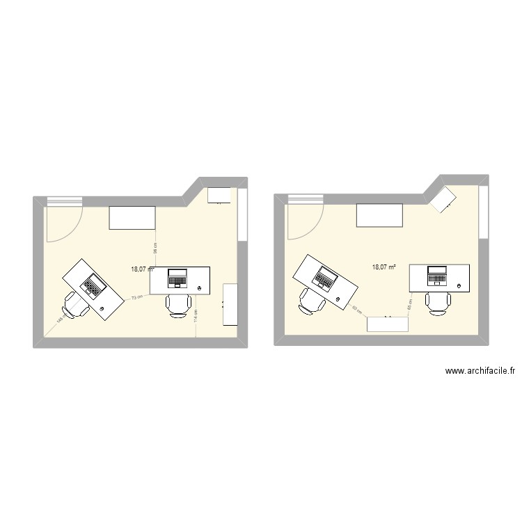 bureau cst. Plan de 2 pièces et 36 m2