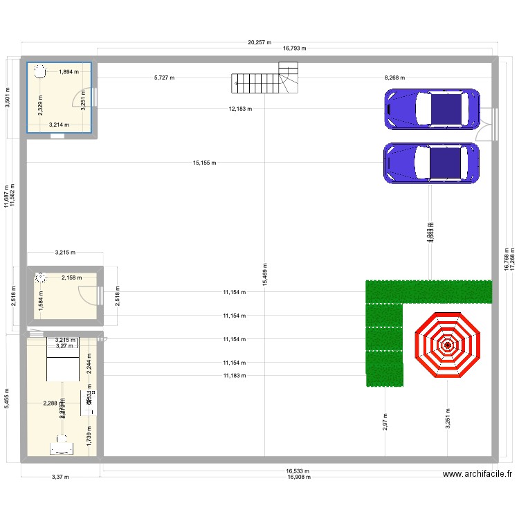 hom. Plan de 3 pièces et 29 m2