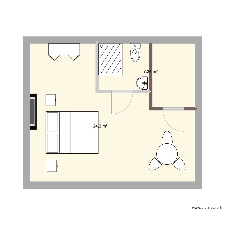 Chambre Gite. Plan de 2 pièces et 31 m2