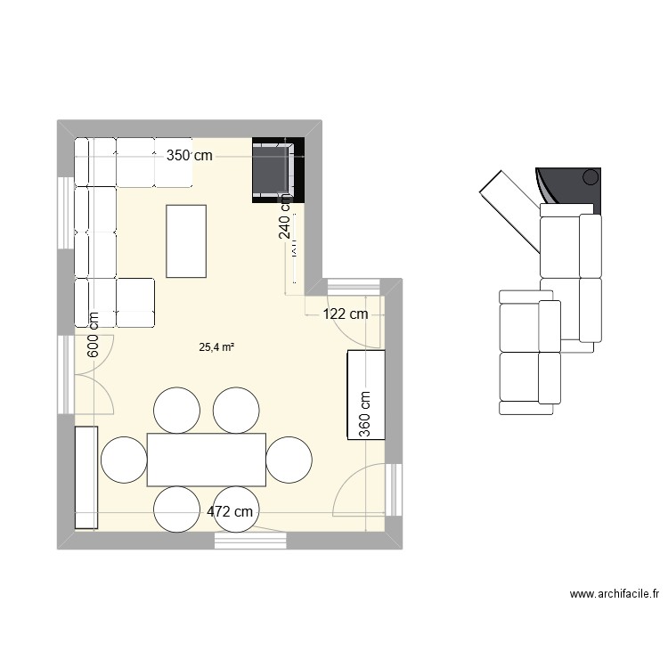 Chalet salon. Plan de 1 pièce et 25 m2