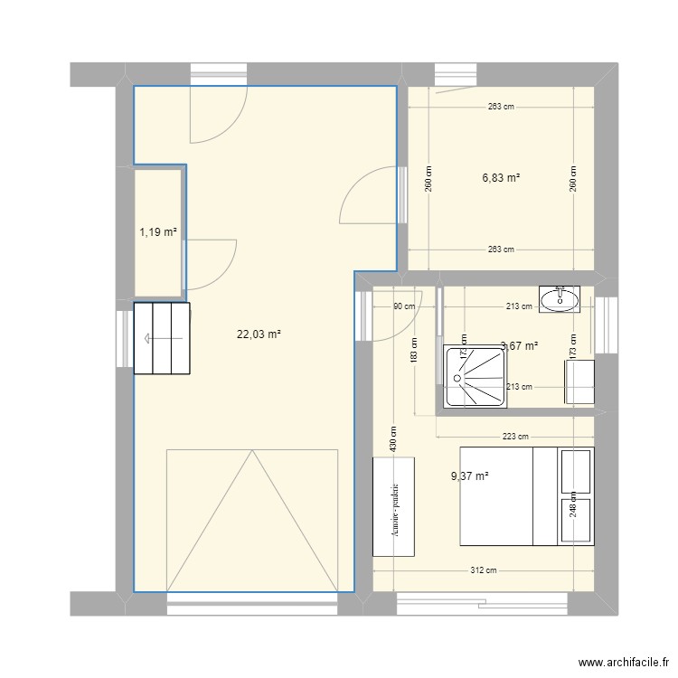 Maison Prudhommat-Garage. Plan de 5 pièces et 43 m2