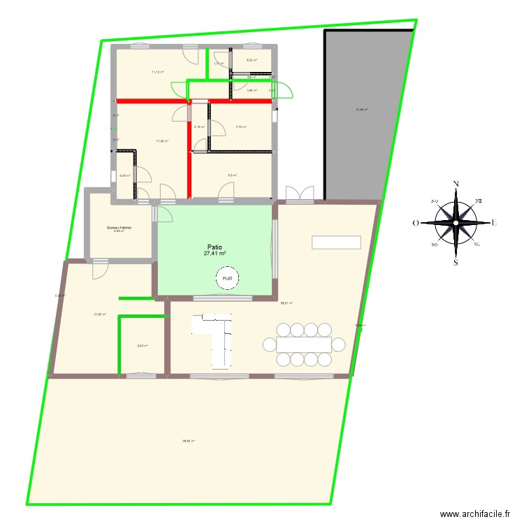 Temps 1. Plan de 23 pièces et 311 m2