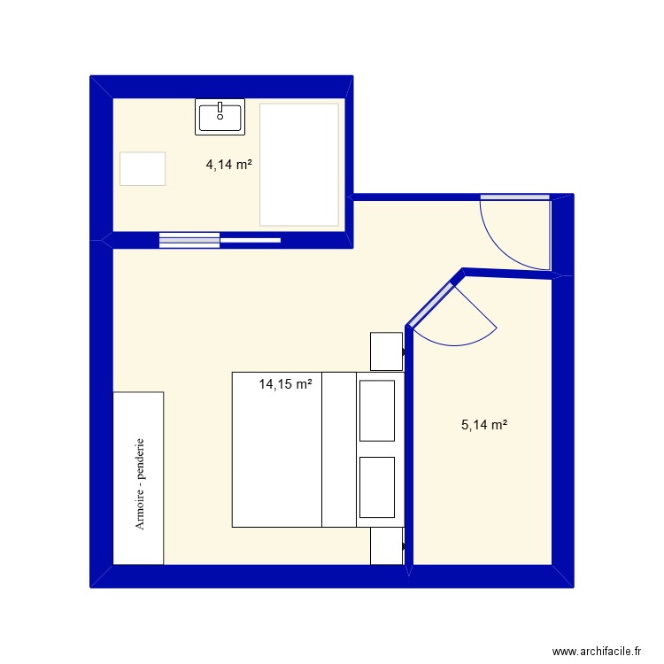 chambre parental. Plan de 3 pièces et 23 m2