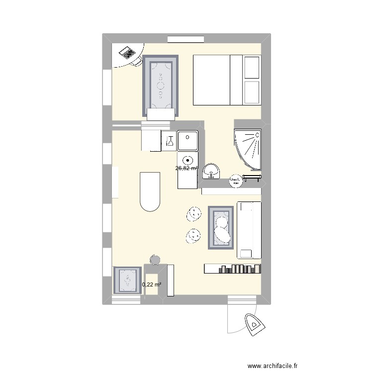 Anais2. Plan de 2 pièces et 27 m2