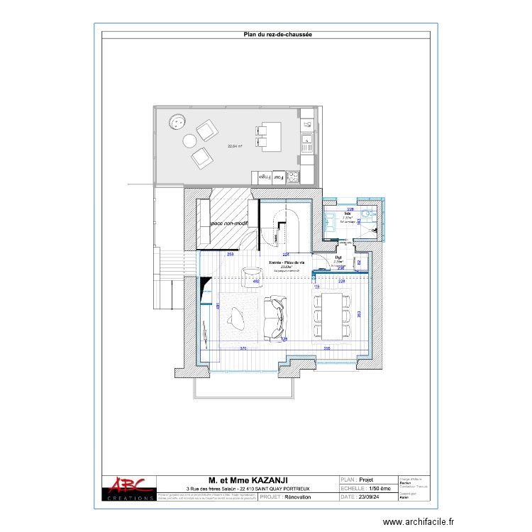 Véranda. Plan de 1 pièce et 23 m2