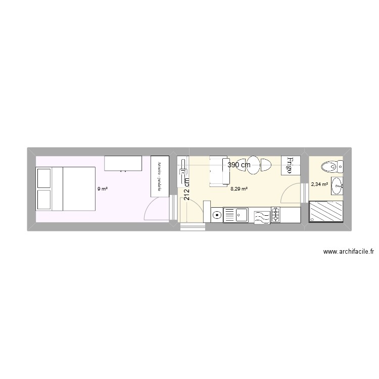 123. Plan de 3 pièces et 20 m2