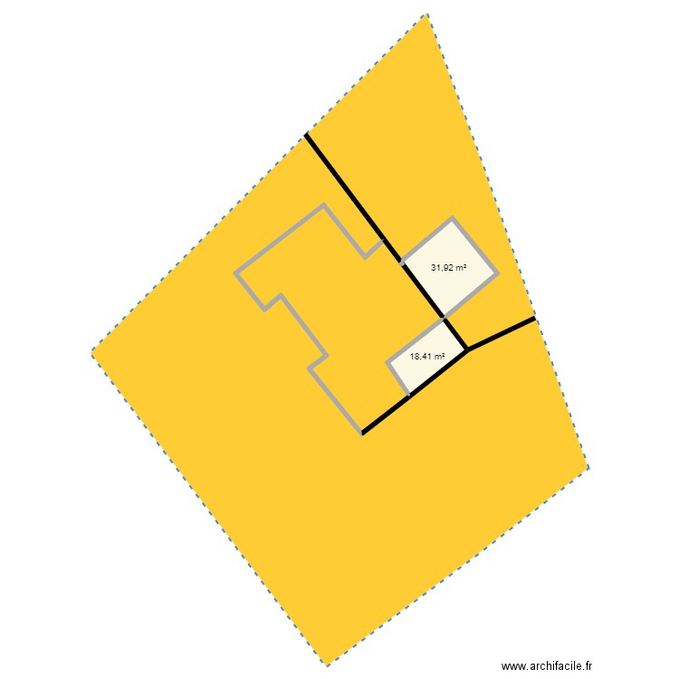 reprise sur plan cadastral decoupé. Plan de 2 pièces et 50 m2