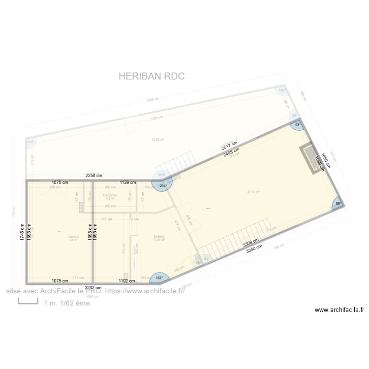 heriban etage. Plan de 2 pièces et 827 m2