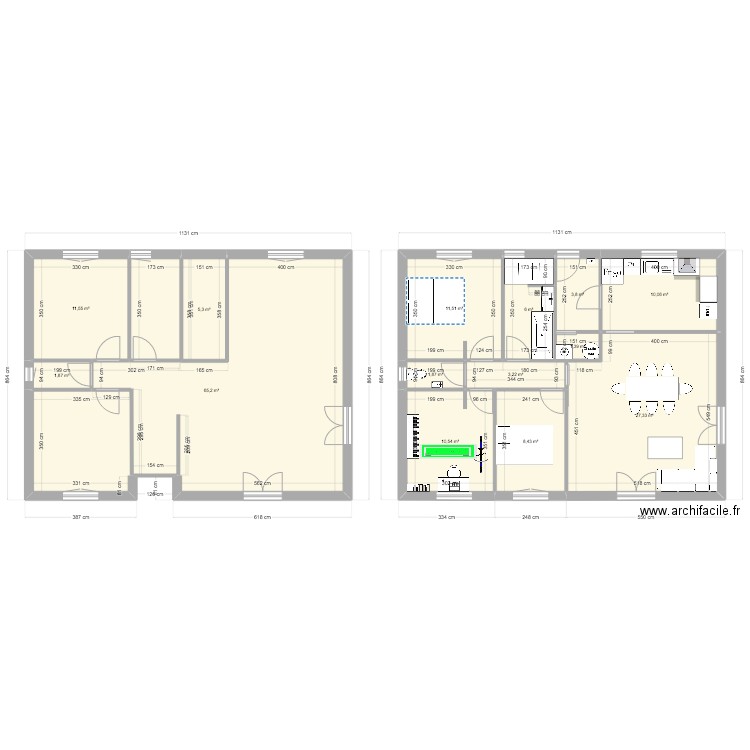 M1 test. Plan de 14 pièces et 168 m2