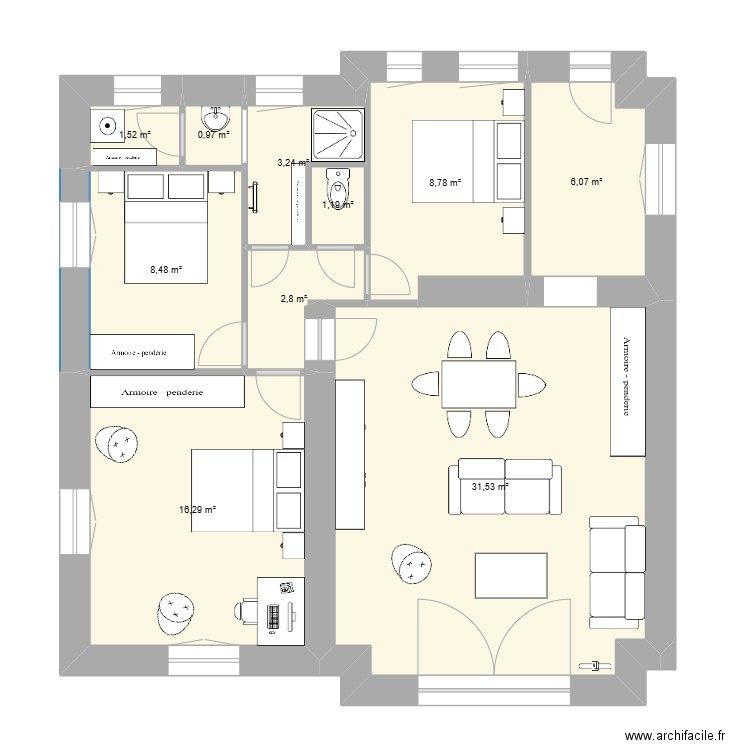 Locquirec 1er étage avec modifs 3. Plan de 10 pièces et 81 m2