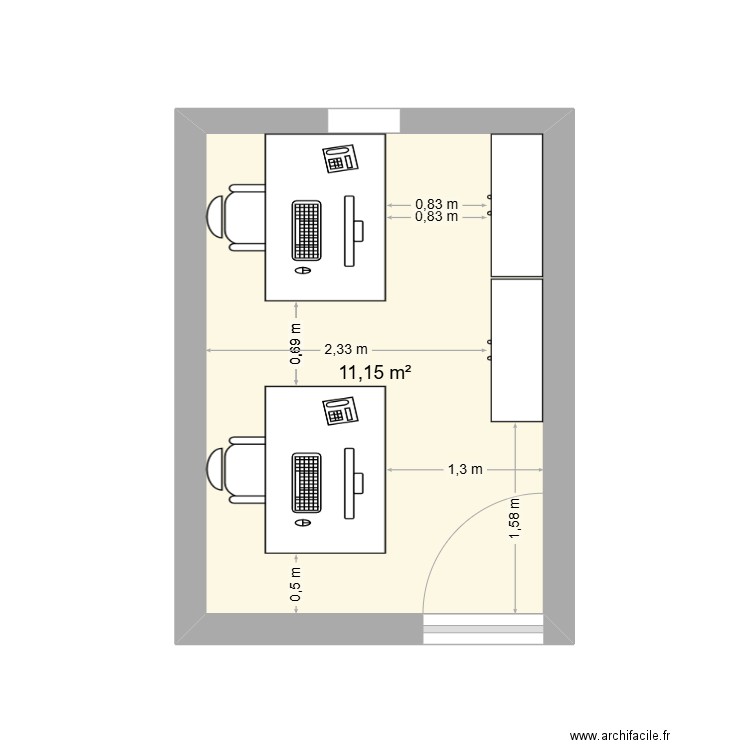 bureau isa. Plan de 1 pièce et 11 m2