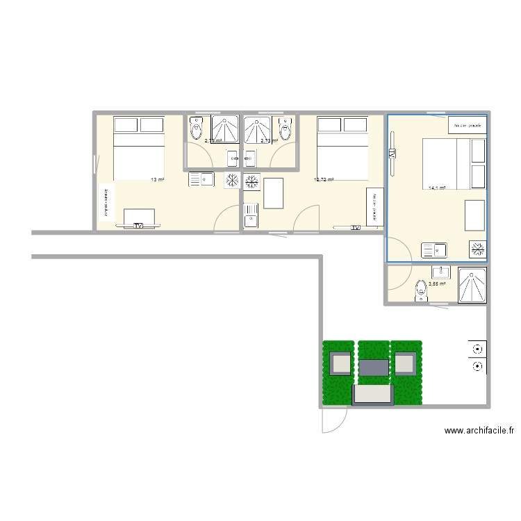 STUDIO123. Plan de 6 pièces et 49 m2