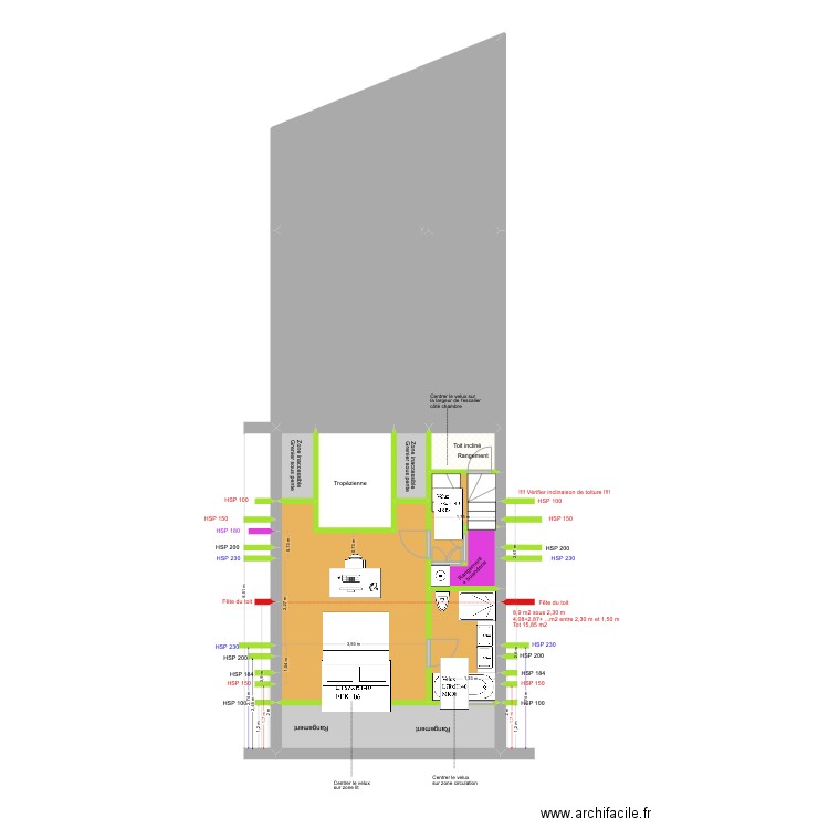 BAUCQ 77 4e étage VFAdé6. Plan de 13 pièces et 96 m2