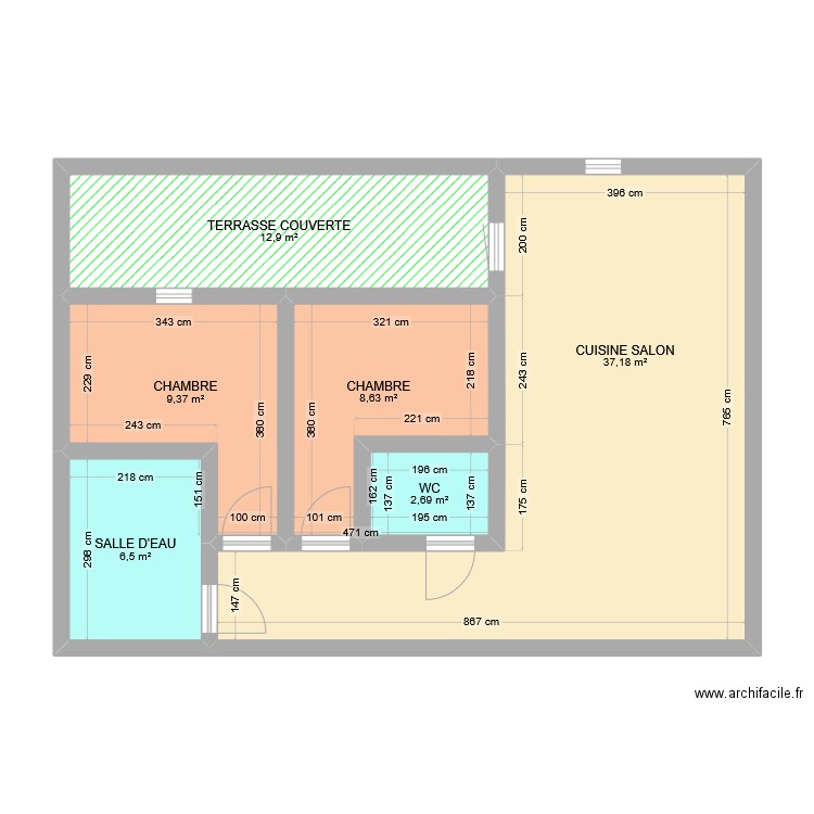 plan Obenheim avec cotes. Plan de 6 pièces et 77 m2