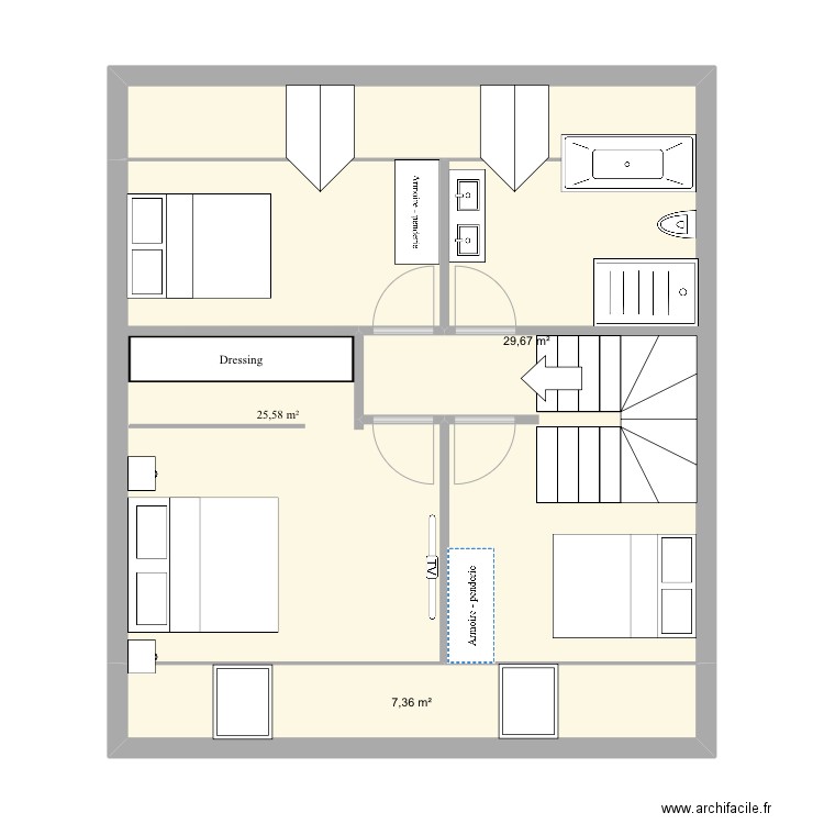 2ème Lucie. Plan de 3 pièces et 63 m2