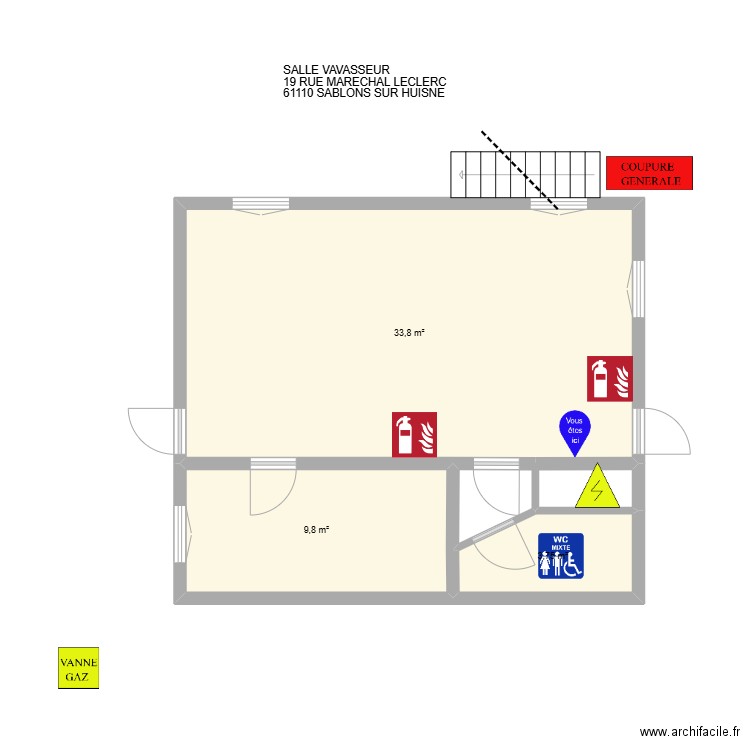 SALLE VAVASSEUR. Plan de 3 pièces et 47 m2