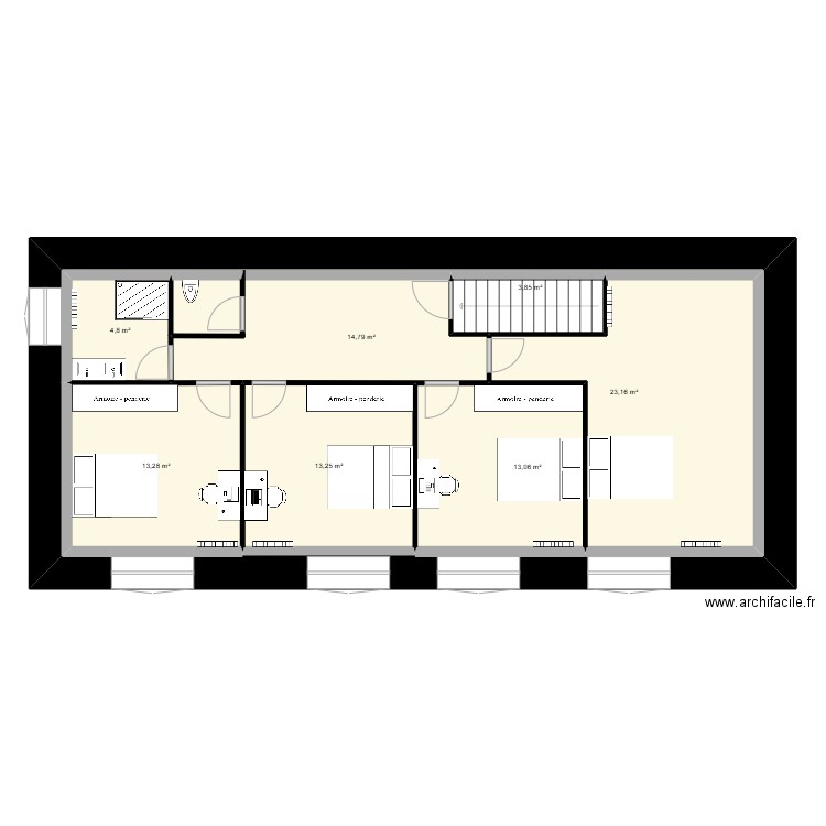 Etage 1sans elec. Plan de 7 pièces et 168 m2