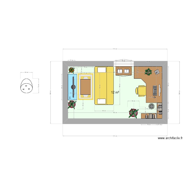 Bureau. Plan de 1 pièce et 12 m2