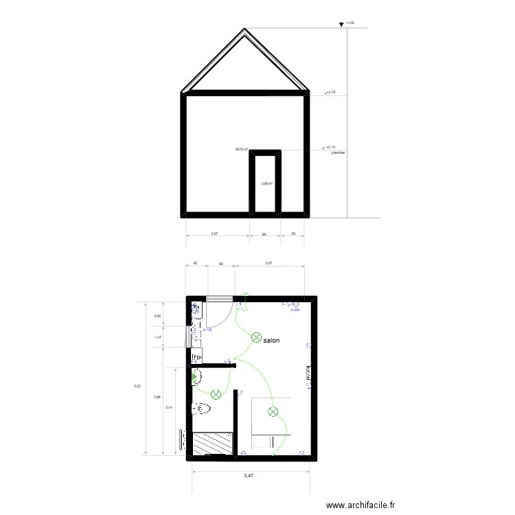 plan amenagement garage. Plan de 3 pièces et 75 m2