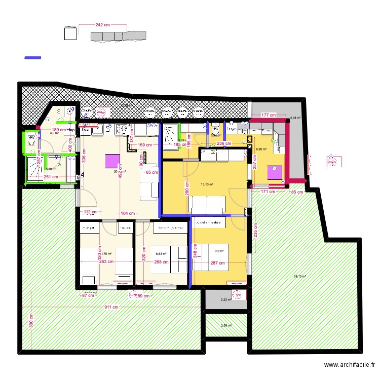 rdc gîtes . Plan de 19 pièces et 183 m2