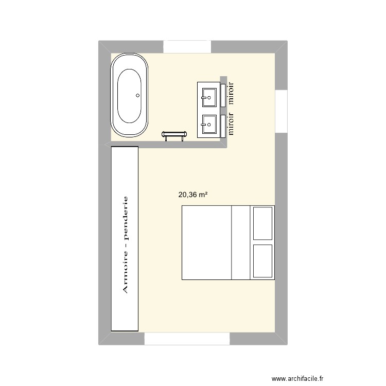 Suite parentale. Plan de 1 pièce et 20 m2