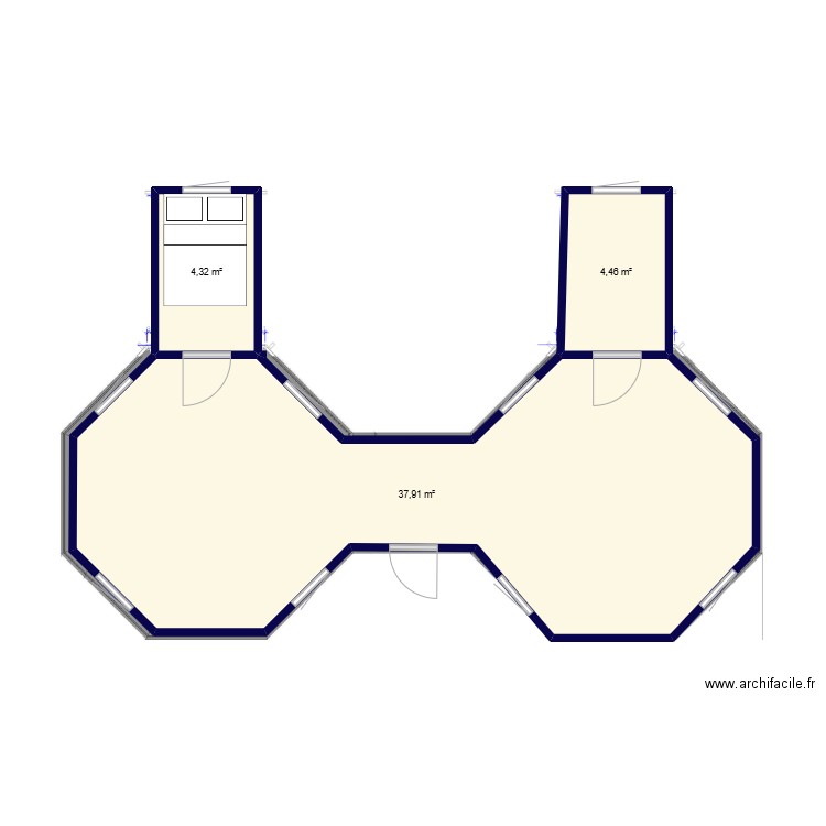 kota double 16 avec 1 extension. Plan de 3 pièces et 47 m2