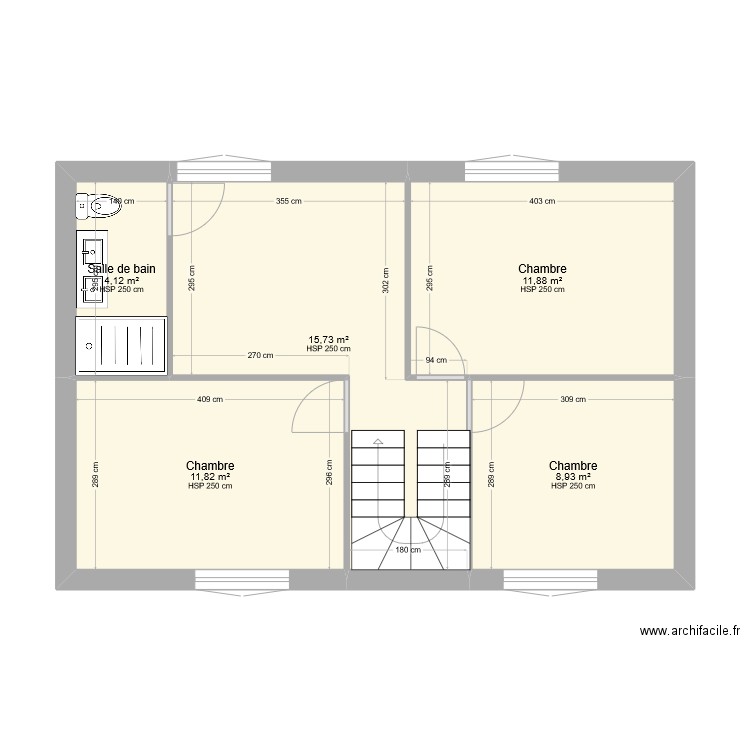 Niveau R+1 - Modifié. Plan de 5 pièces et 52 m2