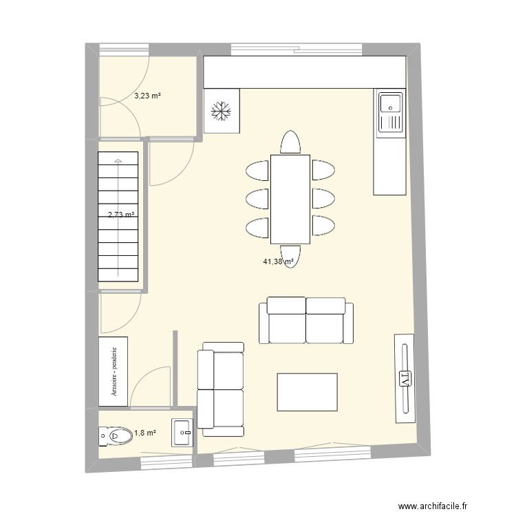 rdc bordeaux. Plan de 4 pièces et 49 m2