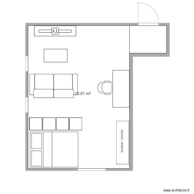 PLan studio. Plan de 1 pièce et 21 m2