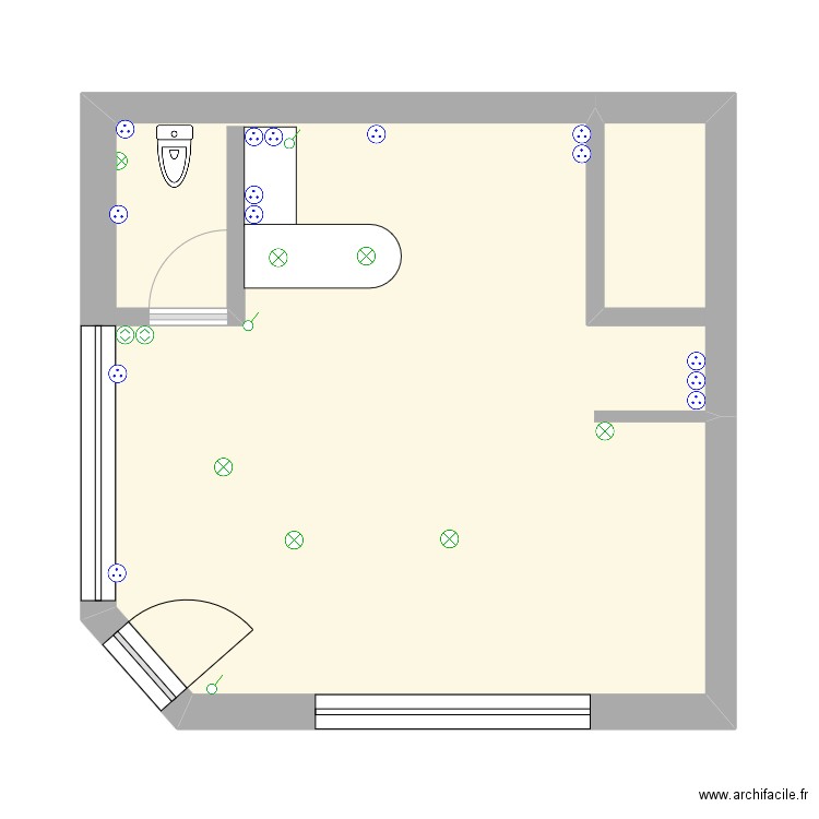 local. Plan de 1 pièce et 34 m2