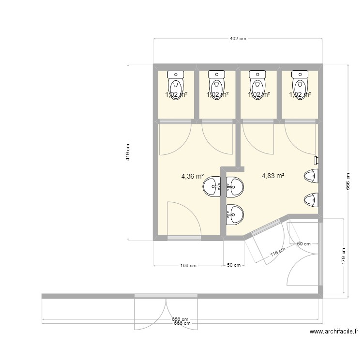 Vautour WC 3. Plan de 6 pièces et 13 m2