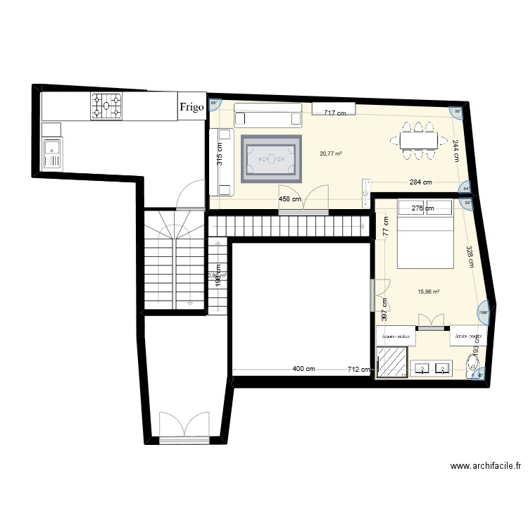 REZ DE CHAUSSEE 2. Plan de 3 pièces et 38 m2