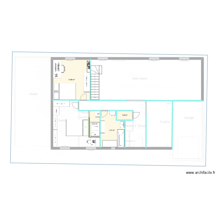 RdC - Variante 3b. Plan de 4 pièces et 25 m2