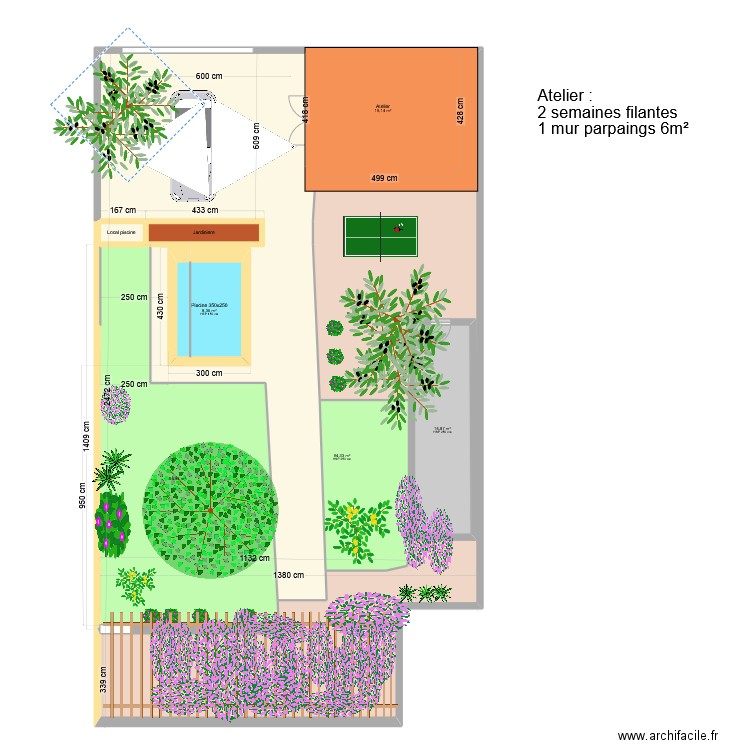 Piscine V6 Cotes pour matériaux. Plan de 9 pièces et 321 m2