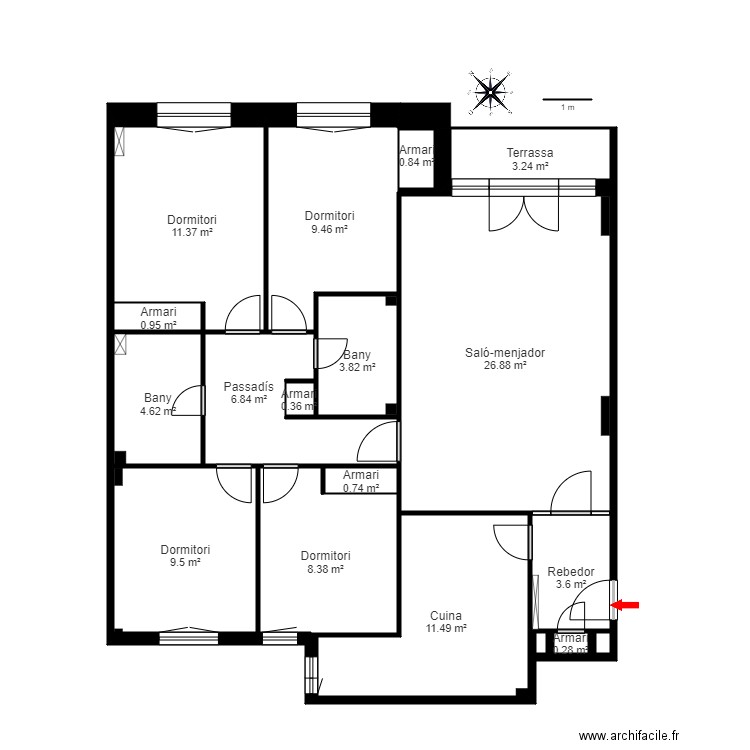 ED. LA MASSANA. ESCALA B 2-2. LA MASSANA. Plan de 18 pièces et 103 m2