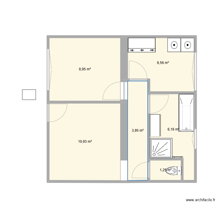 salle de bain . Plan de 6 pièces et 38 m2