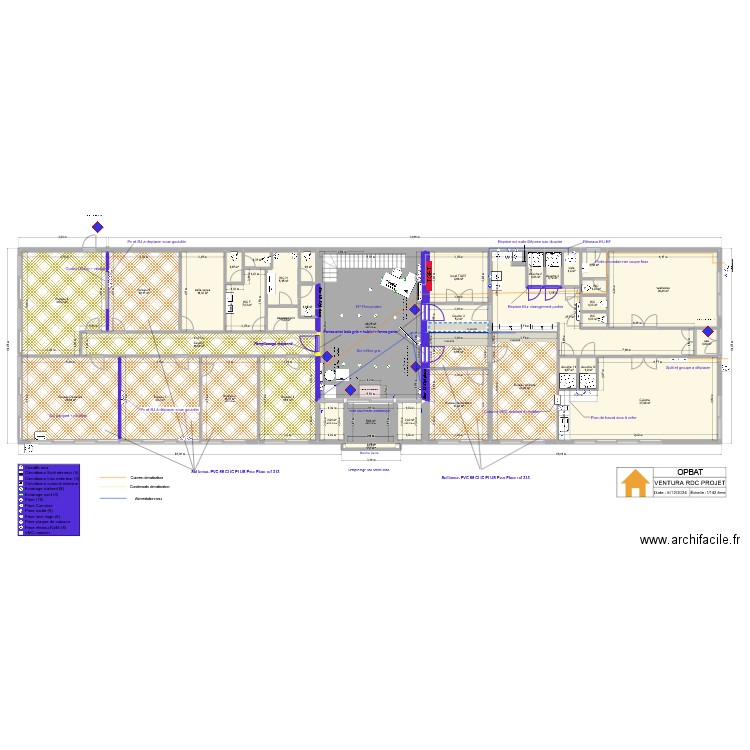 RDC  VENTURA PROJET entree pierre . Plan de 38 pièces et 398 m2