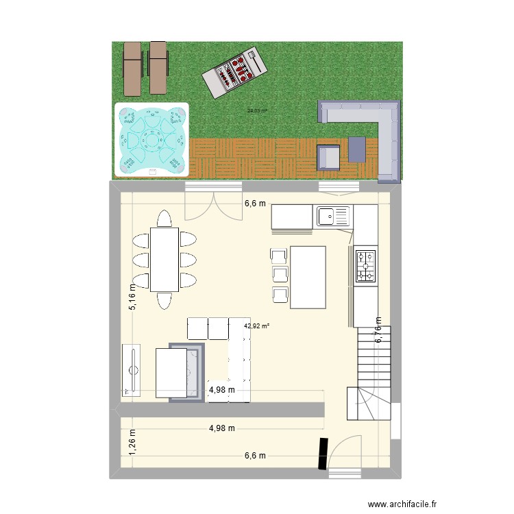 RDC MAISON RIMOU. Plan de 1 pièce et 43 m2