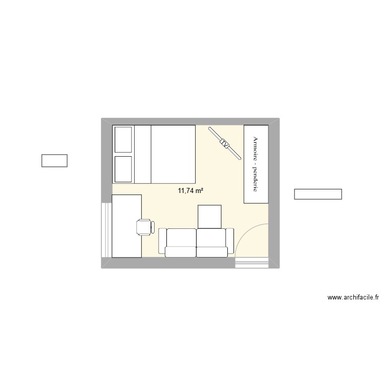 2 CHAMBRE. Plan de 1 pièce et 12 m2