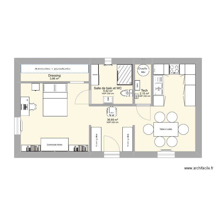 murbo2. Plan de 4 pièces et 48 m2