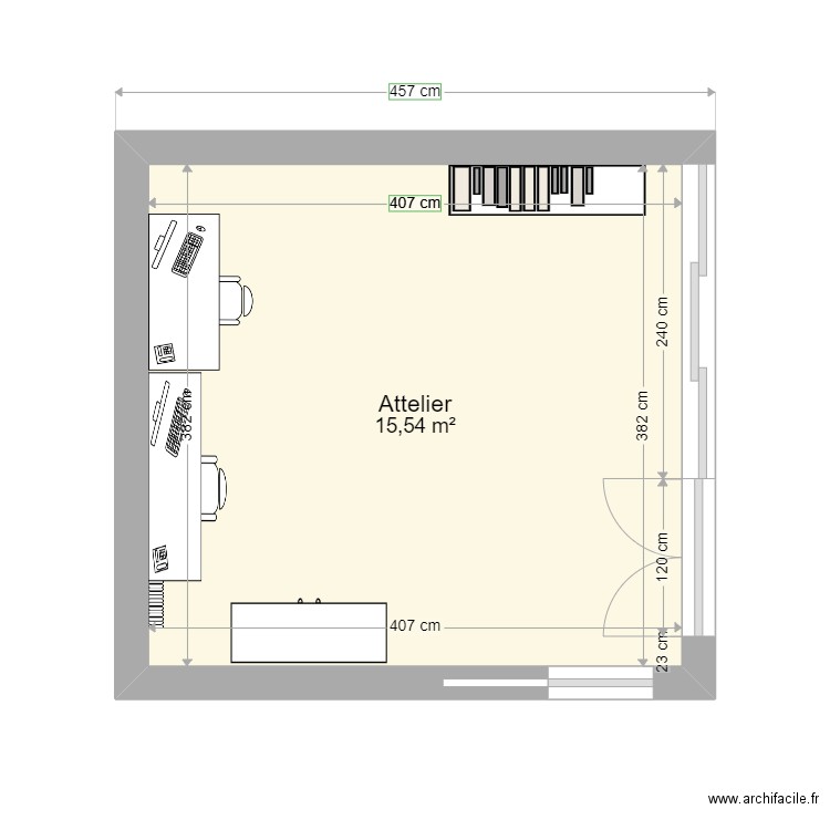 attelier. Plan de 1 pièce et 16 m2