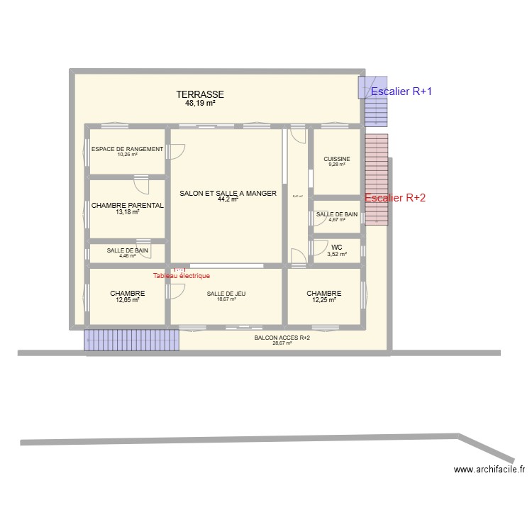 PLAN ETUDE R+1. Plan de 13 pièces et 218 m2