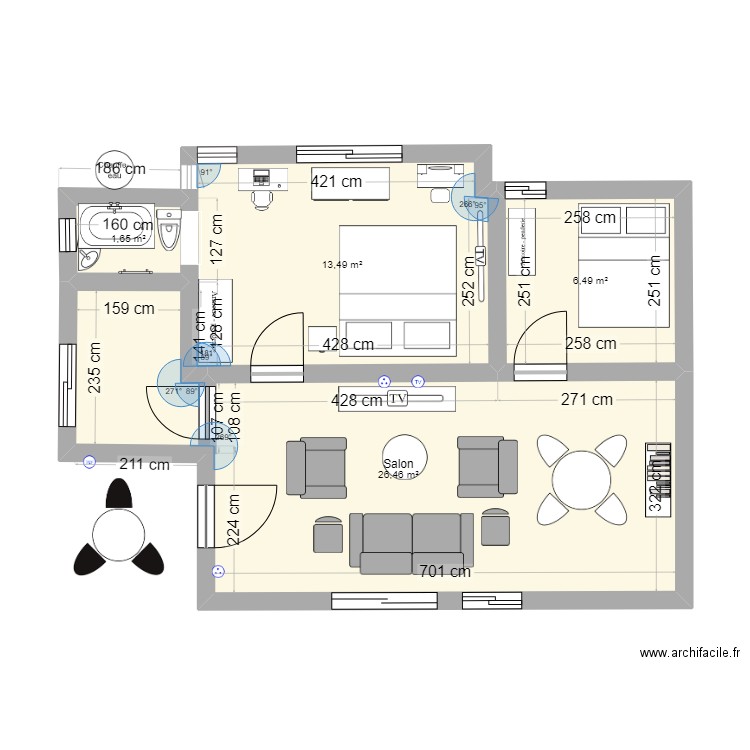 Maison d'habitation Craa. Plan de 4 pièces et 48 m2