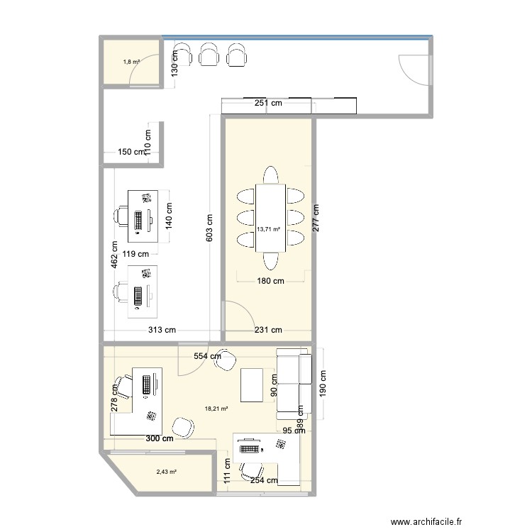 Bureau OTMA. Plan de 4 pièces et 36 m2