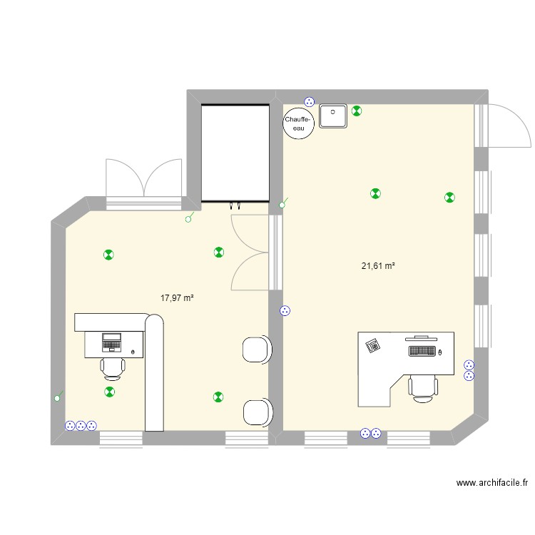 rdc chir. Plan de 2 pièces et 40 m2