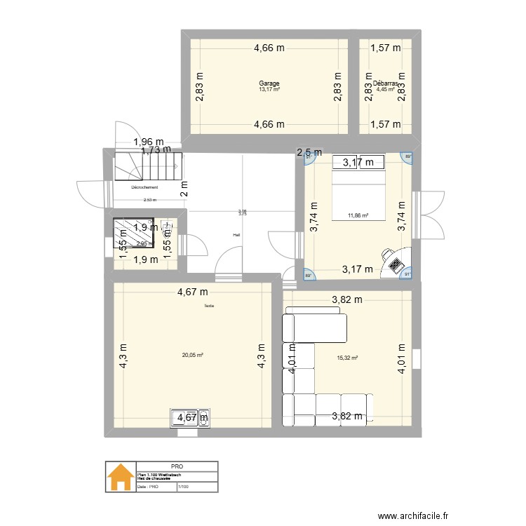 RDC Wietlisbach. Plan de 6 pièces et 68 m2