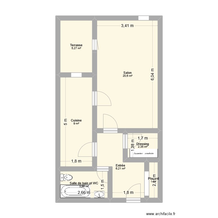 50B Morinet RDC. Plan de 7 pièces et 48 m2