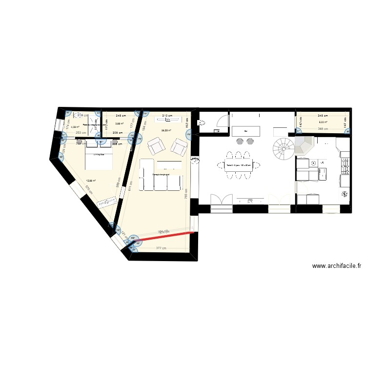 plan maison meublé 5. Plan de 5 pièces et 66 m2